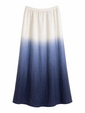 Saks Fifth Avenue BLUE Linen Ombre Maxi Skirt M White Blue Gradient Summer